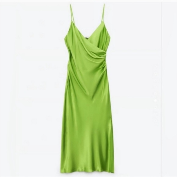 NWT Zara Satin Slip Dress Lime Green S - Picture 4 of 10